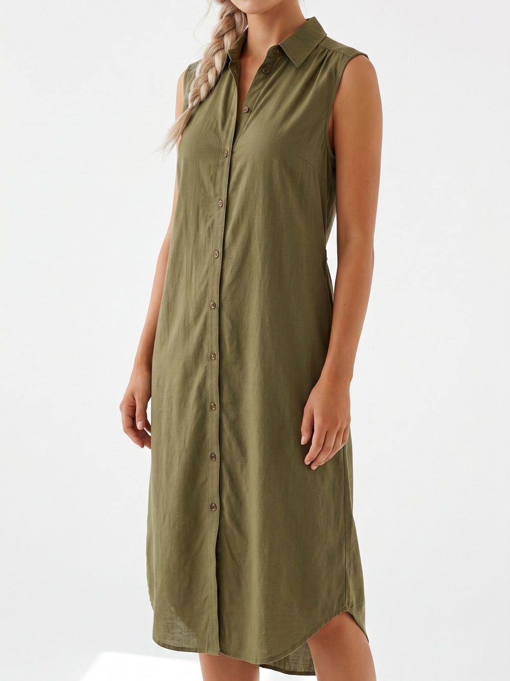 H&M | Sleeveless Linen Blend Button-Down Shirt Dress Sz S